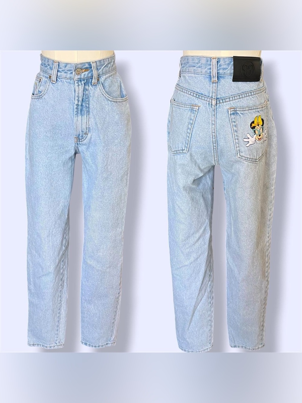 Vintage MICKEY UNLIMITED blue jeans featuring Minnie Mouse patch